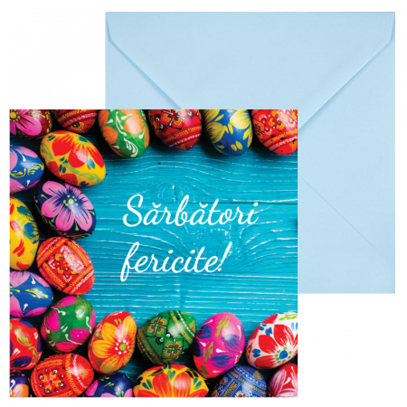 Felicitare Paste oua incondeiate pe fundal albastru [0]