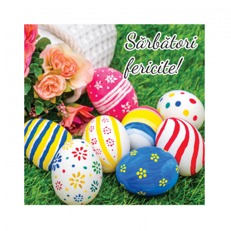 Set 10 felicitari Paste oua multicolore focus, cu plicuri verzi, 130x130 mm [2]