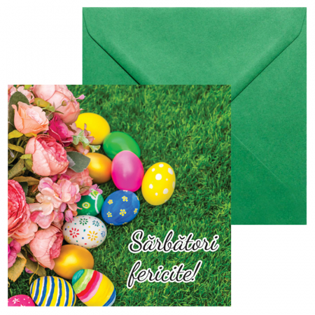 Felicitari Paste mix poze - Felicitare Paste oua multicolore in iarba