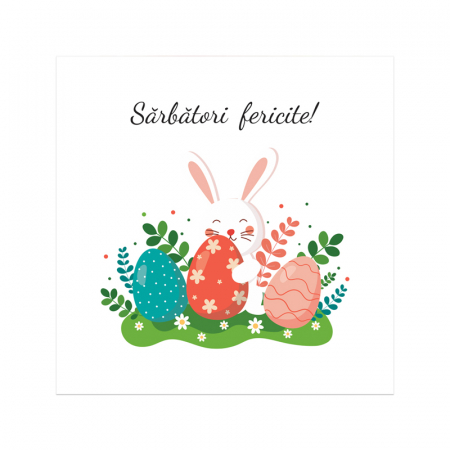 Felicitare Paste iepuras alb, cu plic rosu, 130x130 mm [1]