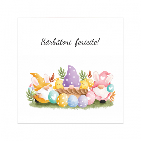 Felicitare Paste trei pitici, cu plic rosu, 130x130 mm [1]