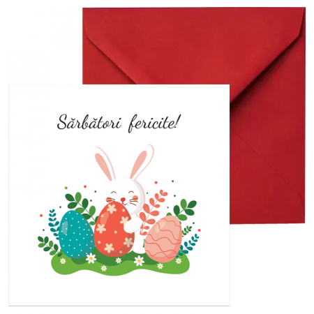 Felicitare Paste iepuras alb, cu plic rosu, 130x130 mm [0]