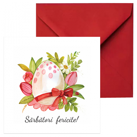 Felicitare Paste ou cu funda rosie, cu plic rosu, 130x130 mm [0]