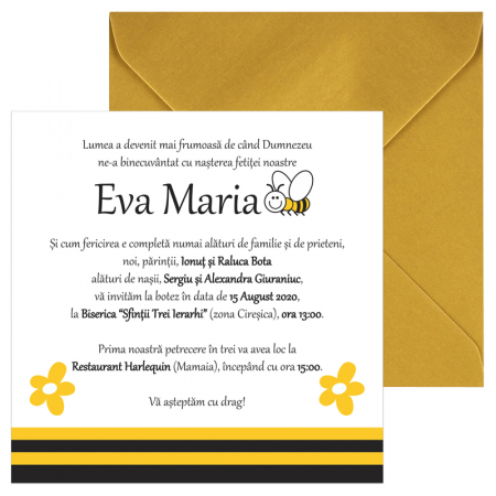 PAPETARIE - Invitatie botez Albinuta