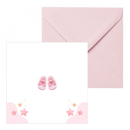 Invitatie botez balerina roz, cu plic roz pastel 130x130 mm [2]