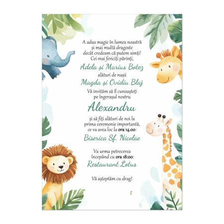 Invitatie botez safari jungle, cu plic i8 verde matcha [5]