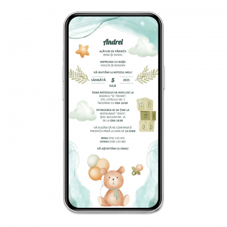 PRODUSE DIGITALE - Invitatie botez digitala ursulet