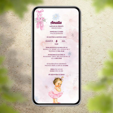 Invitatie botez digitala balerina tutu roz [2]