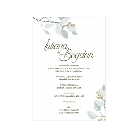 Invitatie de nunta Botanical Elegance, cu plic verde pastel [4]