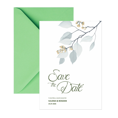 Invitatie de nunta Botanical Elegance, cu plic verde pastel [1]