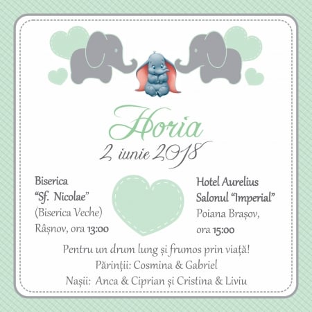 Invitatii electronice botez - Invitatie electronica botez elefantel verde mint