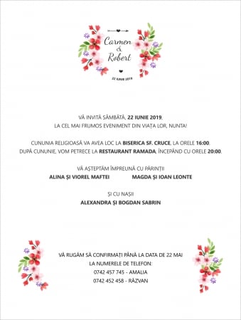 PRODUSE DIGITALE - Invitatie electronica nunta floricele rosii