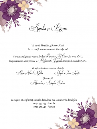 PRODUSE DIGITALE - Invitatie electronica nunta flori mov