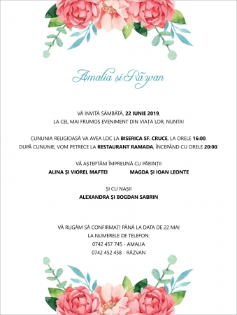 PRODUSE DIGITALE - Invitatie electronica nunta flori roz
