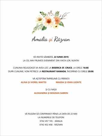PRODUSE DIGITALE - Invitatie electronica nunta flori crem