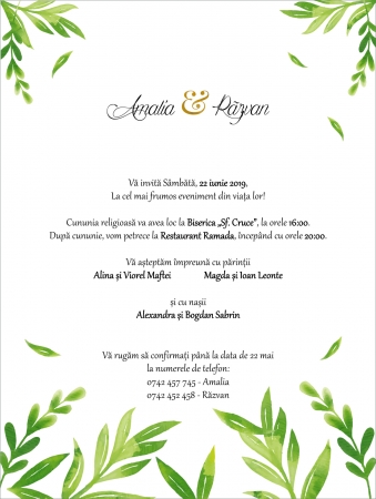 PRODUSE DIGITALE - Invitatie electronica nunta frunzulite verzi