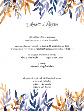 PRODUSE DIGITALE - Invitatie electronica nunta frunzulite multicolore