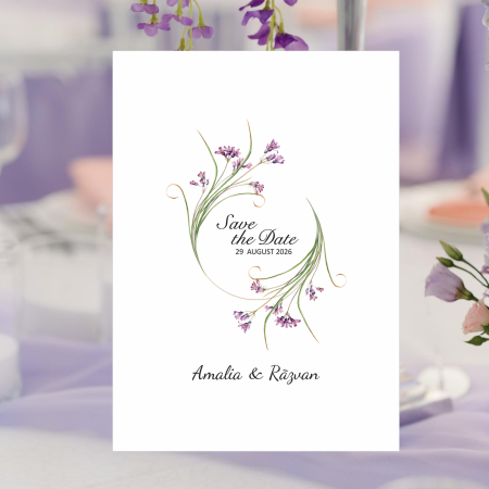 Invitatie nunta floricele mov, plic alb prafuit inclus [1]