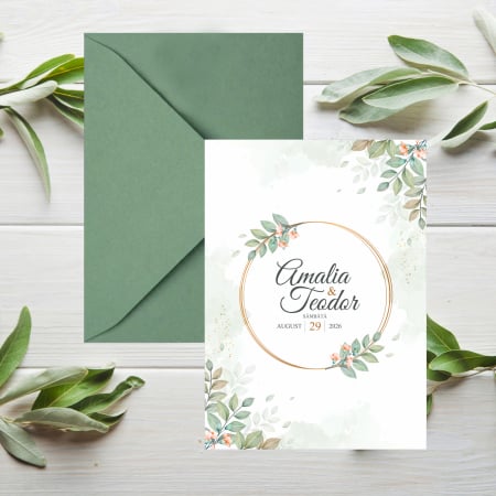 Invitatii nunta - Invitatie nunta Olive, cu plic i8 verde matcha