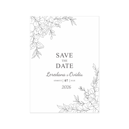 Invitatie nunta minimalista frunzulite monocrome plic alb Atelier Vivace [3]