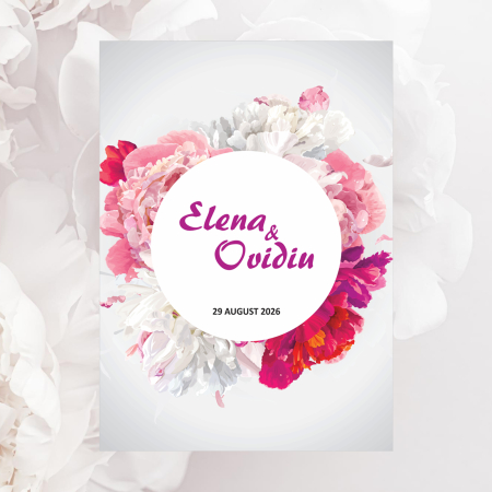 Invitatie nunta model floral bujori, cu plic i8 roz prafuit [1]