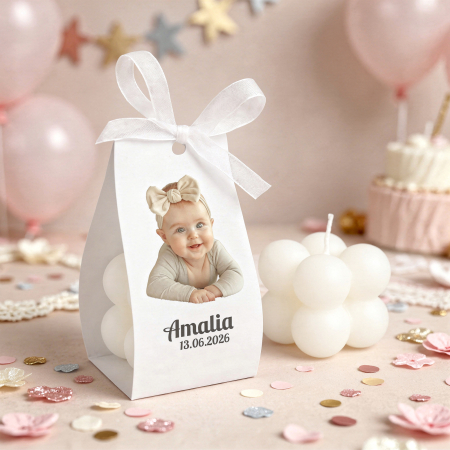 Marturie botez lumanare bubble, personalizata cu poza bebe baiel sau fetita [2]