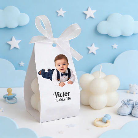 Marturii botez - Marturie botez lumanare bubble, personalizata cu poza bebe baiel sau fetita