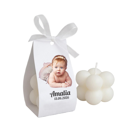 Marturie botez lumanare bubble, personalizata cu poza bebe baiel sau fetita [5]