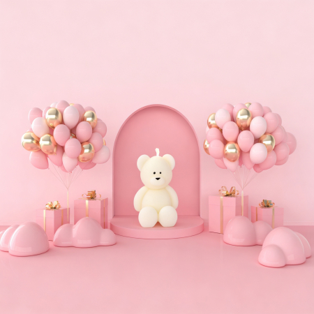 Marturie de botez fetita – lumanare decorativa in forma de ursulet pentru invitati [5]