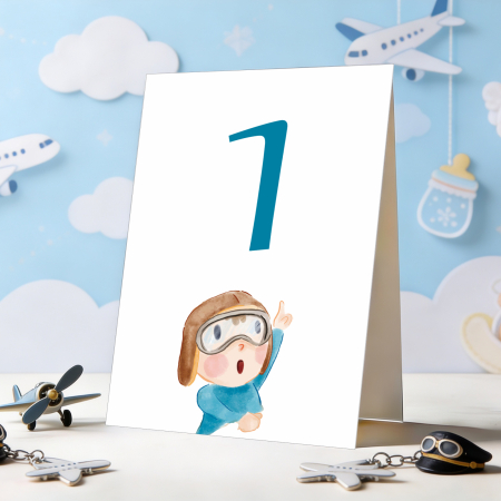 Tematica botez Micul aviator - Set 10 numere mese micul aviator