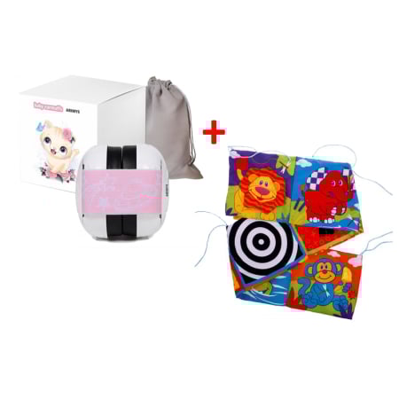 JUCARII, COPII & BEBE - Pachet casti antifonice bebelusi 3 -2 luni roz alb si decoratiune textila patut