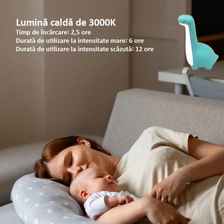lampa de veghe copii dinozaur albastru LED USB + rama foto si kit amprenta bebelus [3]