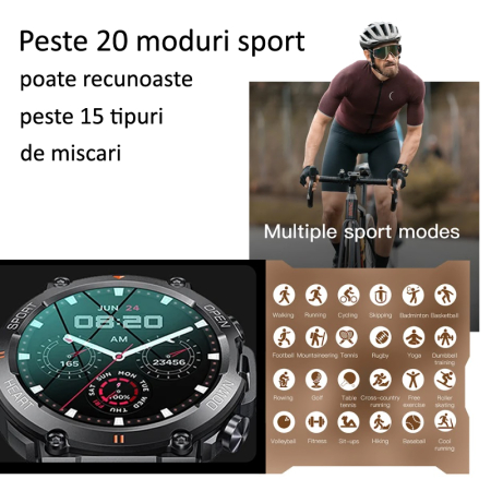 Smartwatch barbati sport K56 1.39 inch cu binoclu observare – pachet cadou multifunctional [3]