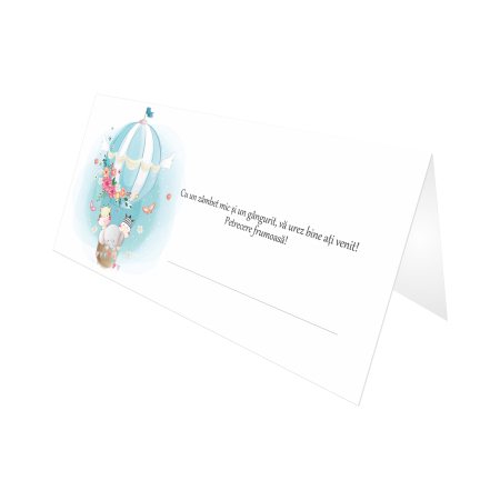 Tematica botez Balon aer cald - Place card plic de bani botez balon aer cald
