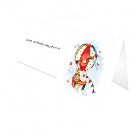 PAPETARIE - Place card si plic de bani botez balon aer cald multicolor