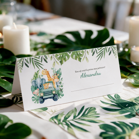 Place cards botez - Place card si plic de bani botez safari jungle