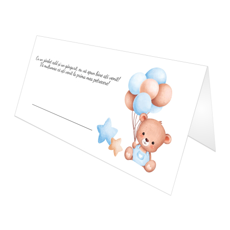 Place cards botez - Place card si plic de bani botez ursulet cu baloane bleu