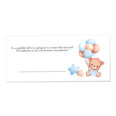 Place card si plic de bani botez ursulet cu baloane bleu [4]