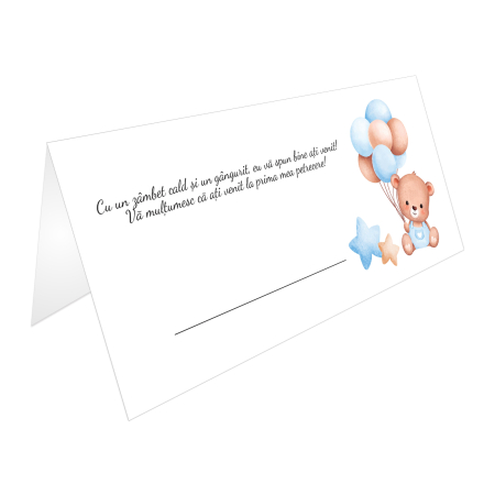Place card si plic de bani botez ursulet cu baloane bleu [2]