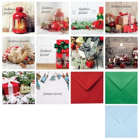Felicitari Craciun mix poze - Set 10 felicitari Craciun mix, cu plicuri incluse 130x130 mm