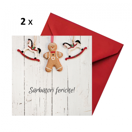 Set 10 felicitari Craciun mix alb-rosu, cu plicuri rosii, 130x130 mm [5]