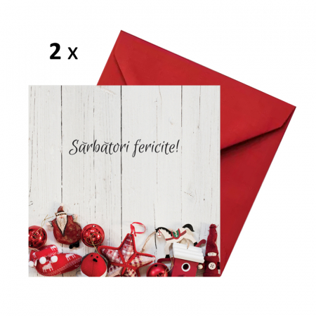 Set 10 felicitari Craciun mix alb-rosu, cu plicuri rosii, 130x130 mm [4]