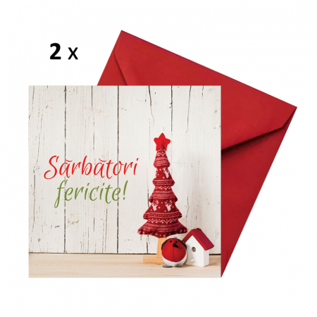 Set 10 felicitari Craciun mix alb-rosu, cu plicuri rosii, 130x130 mm [2]