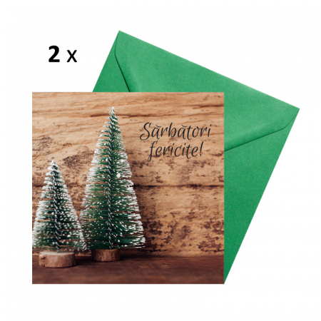 Set 10 felicitari Craciun mix rustic, cu plicuri verzi, 130x130 mm [2]