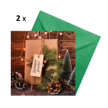Set 10 felicitari Craciun mix rustic, cu plicuri verzi, 130x130 mm [5]