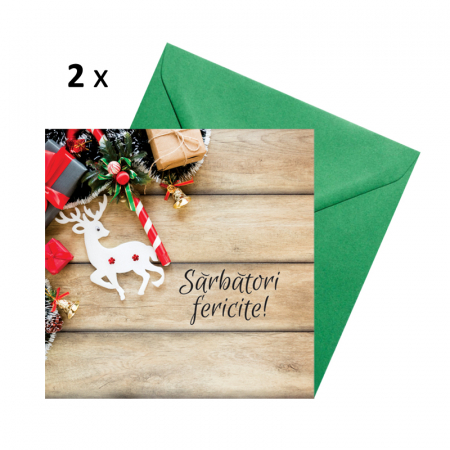 Set 10 felicitari Craciun mix rustic, cu plicuri verzi, 130x130 mm [4]