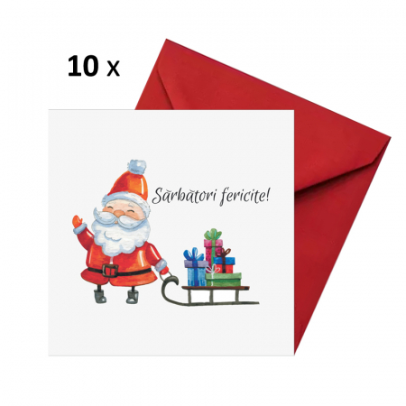 Seturi felicitari Craciun - Felicitare Craciun Santa, cu plic rosu, 130x130 mm