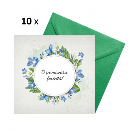 Felicitari Martie - Felicitare martie coronita flori albastre