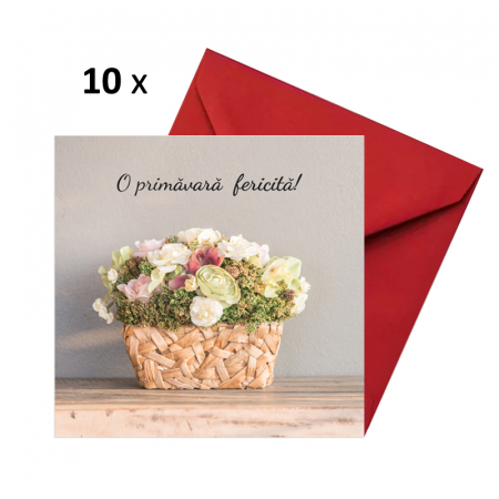 Felicitari Martie - Set 10 felicitari Martie Vintage, cu plicuri rosii, 130x130 mm