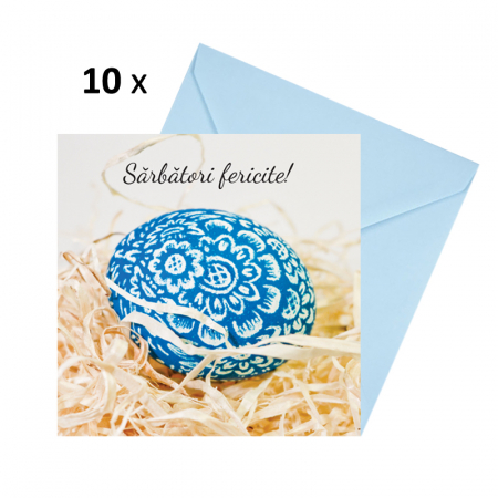 Felicitari Paste - Set 10 felicitari Paste ou incondeiat albastru, cu plicuri bleu 130x130 mm